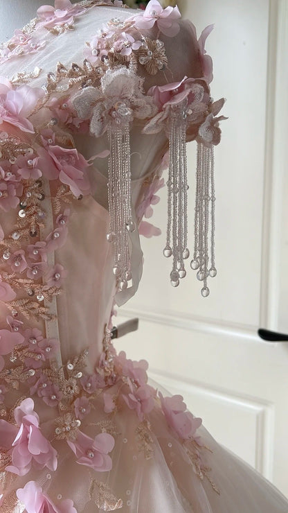 Gorgeous Ball Gown Crew Neck Pleated Tulle Prom Dresses Evening Gala Gown Quinceanera Dress       D4738