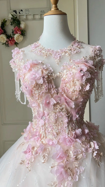 Gorgeous Ball Gown Crew Neck Pleated Tulle Prom Dresses Evening Gala Gown Quinceanera Dress       D4738