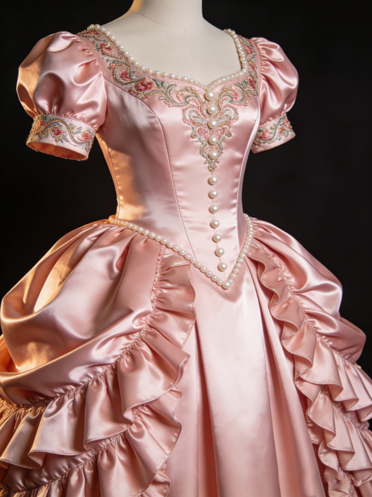 Vintage Ball Gown Pink Square Neck Pleated Prom Dresses Evening Gala Gown Quinceanera Dress       D4782