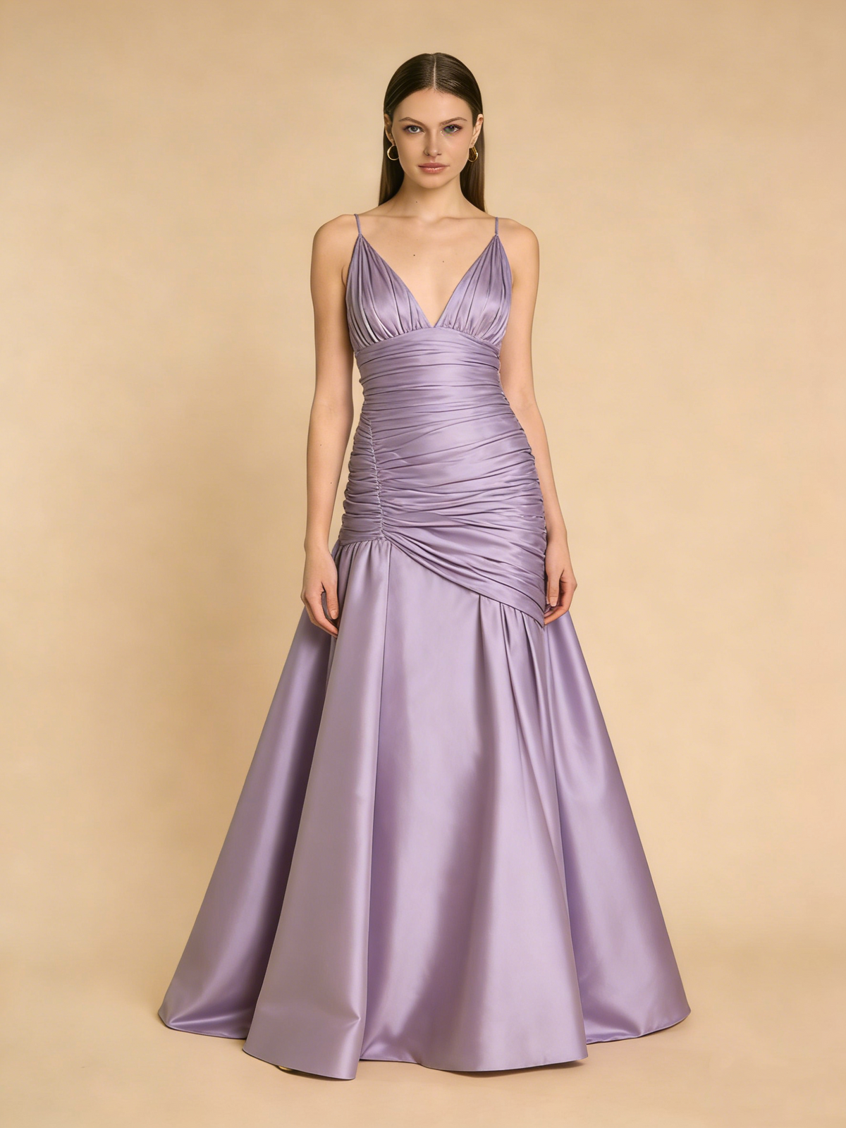 Elegant Prom Dress Purple V-neck Pleated Mermaid Gala Gown Birthday Party Outfits Evening Dress  D4790