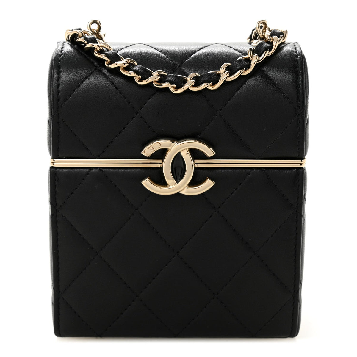 Lambskin Quilted Small Box With Chain Black