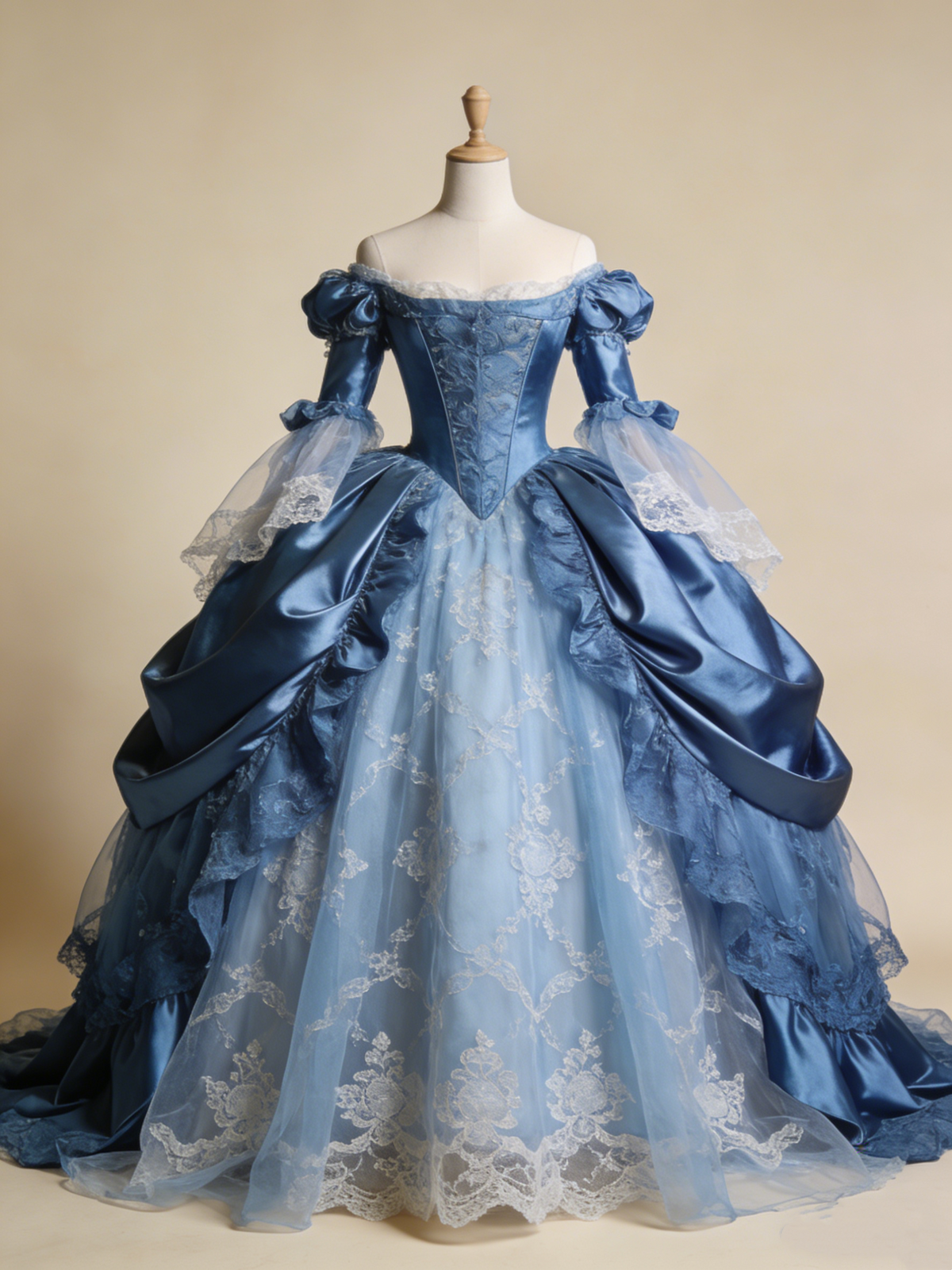 Gorgeous Ball Gown Blue Off Shoulder Pleated Lace Prom Dresses Quinceanera Dress Evening Gala Gown      D4796