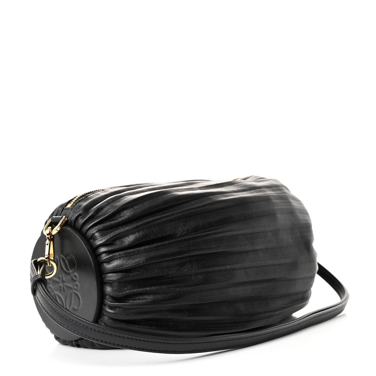 Lambskin Pleated Bracelet Pouch Shoulder Bag Black