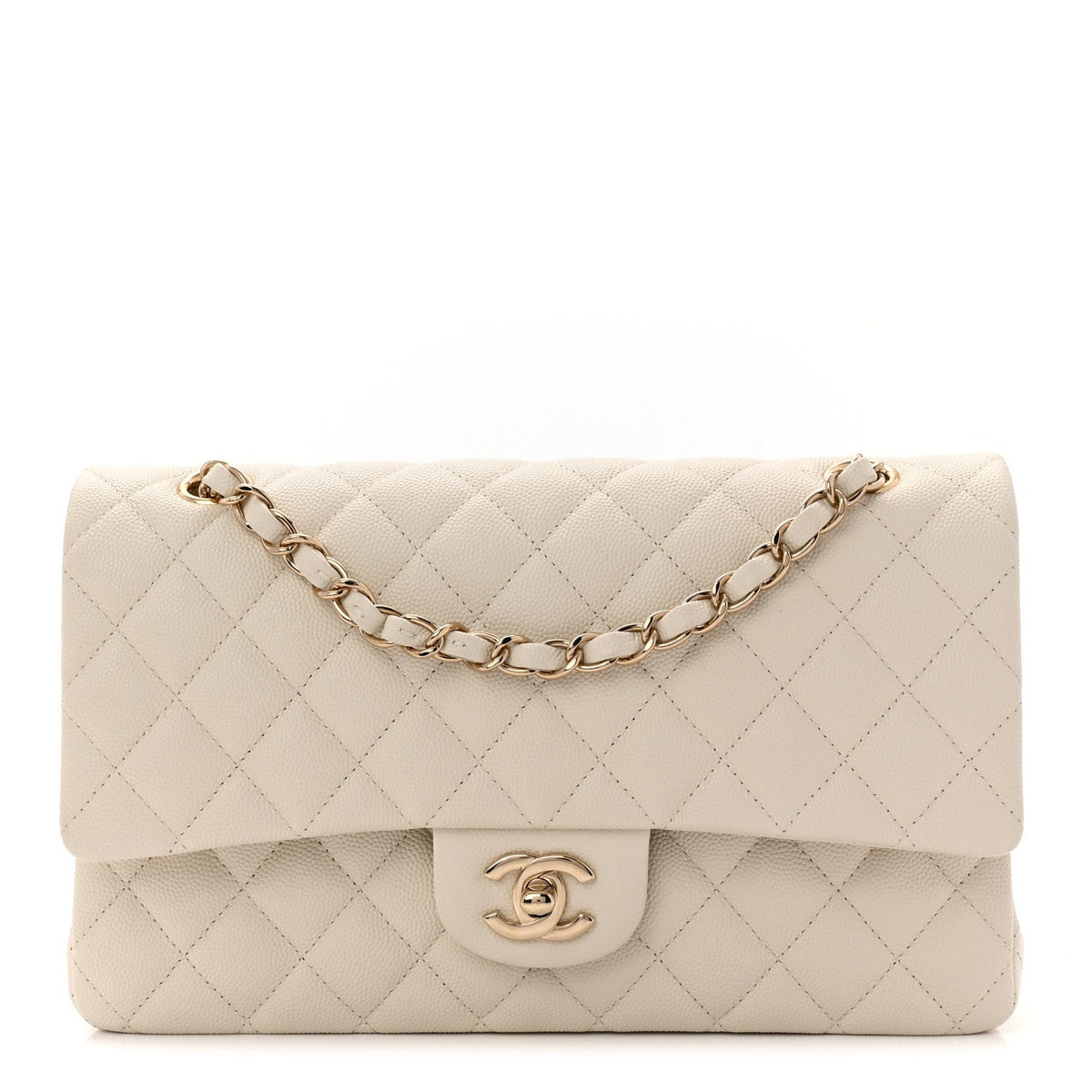 Caviar Quilted Medium Double Flap White