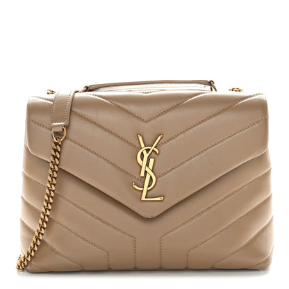 Calfskin Y Quilted Monogram Small Loulou Chain Satchel Dark Beige