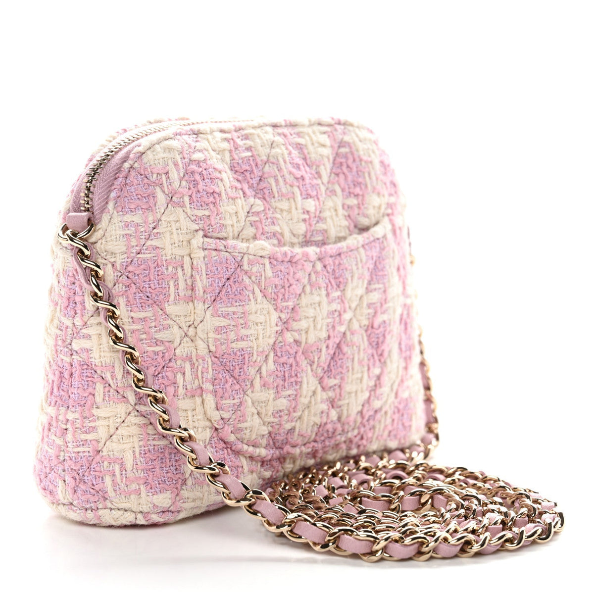 Tweed Quilted Mini Clutch With Chain Pink