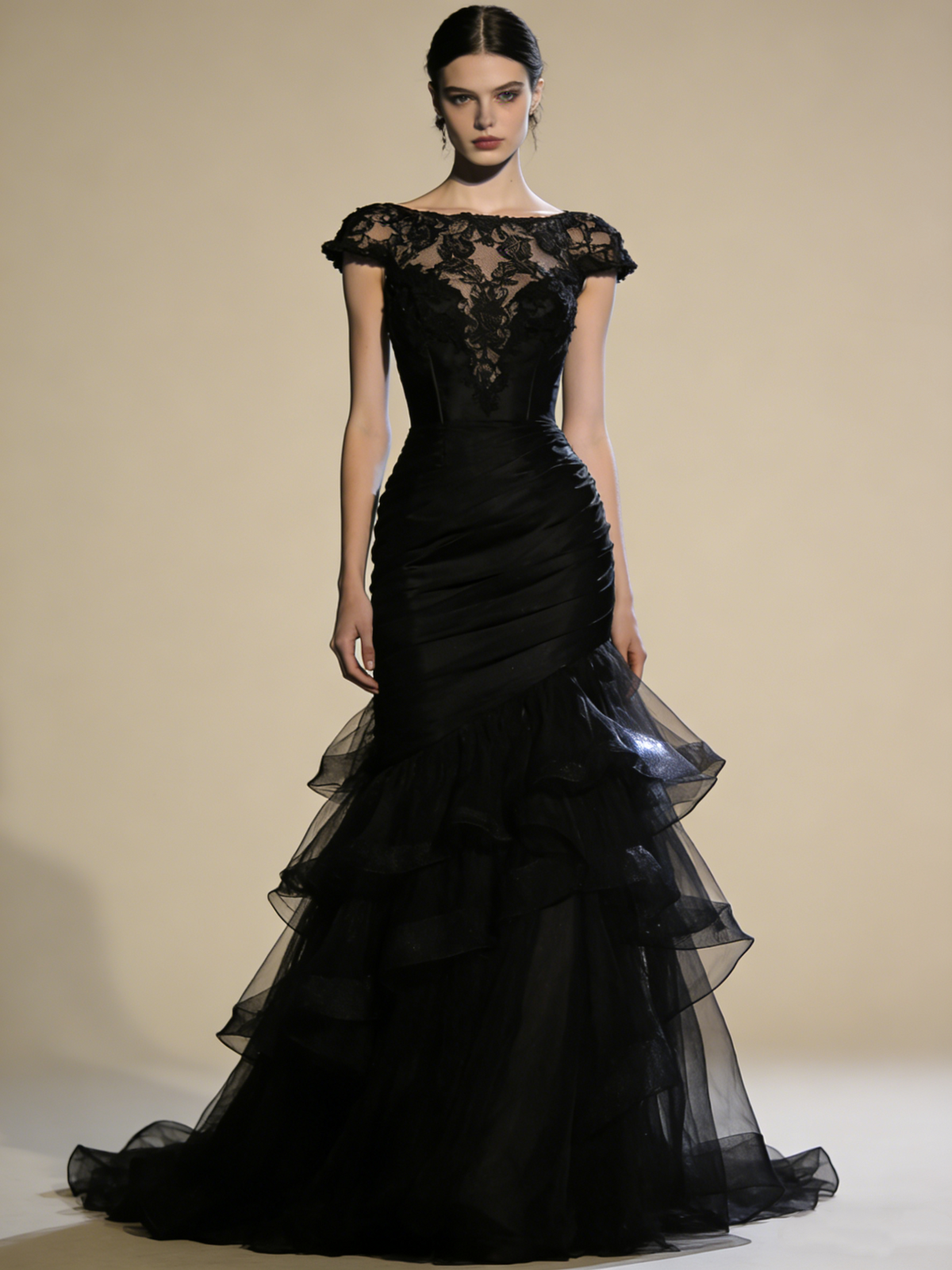 Black Prom Dress Boat Neck Pleated Mermaid Gala Gown Birthday Party Outfits Evening Dress  D4801