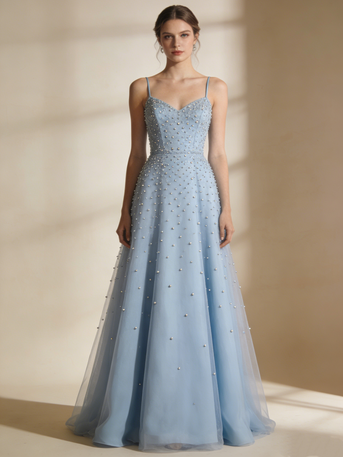 New Arrival Prom Dress Blue Spaghetti Straps Beading Gala Gown Birthday Party Outfits Evening Dress  D4805