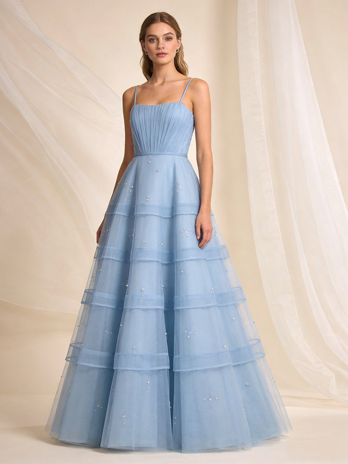 New Arrival Prom Dress A Line Spaghetti Straps Tulle Gala Gown Birthday Party Outfits Evening Dress  D4809