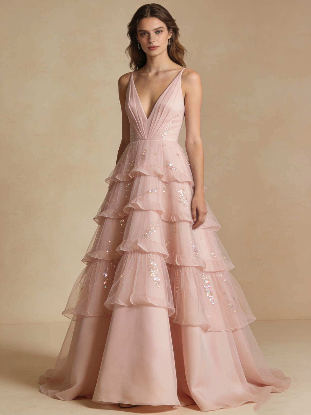 Beauty Prom Dress A Line V-neck Pleated Birthday Party Outfits Gala Dress Evening Gown  D4813