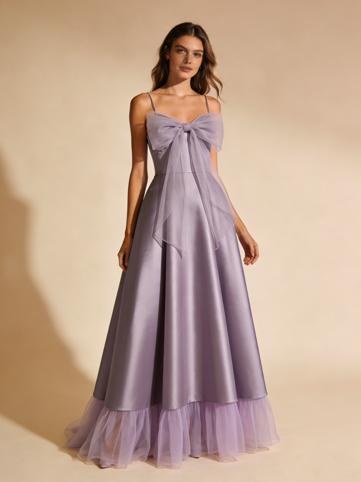 A Line Prom Dress Light Purple Spaghetti Straps Tulle Birthday Party Outfits Gala Dress Evening Gown  D4837