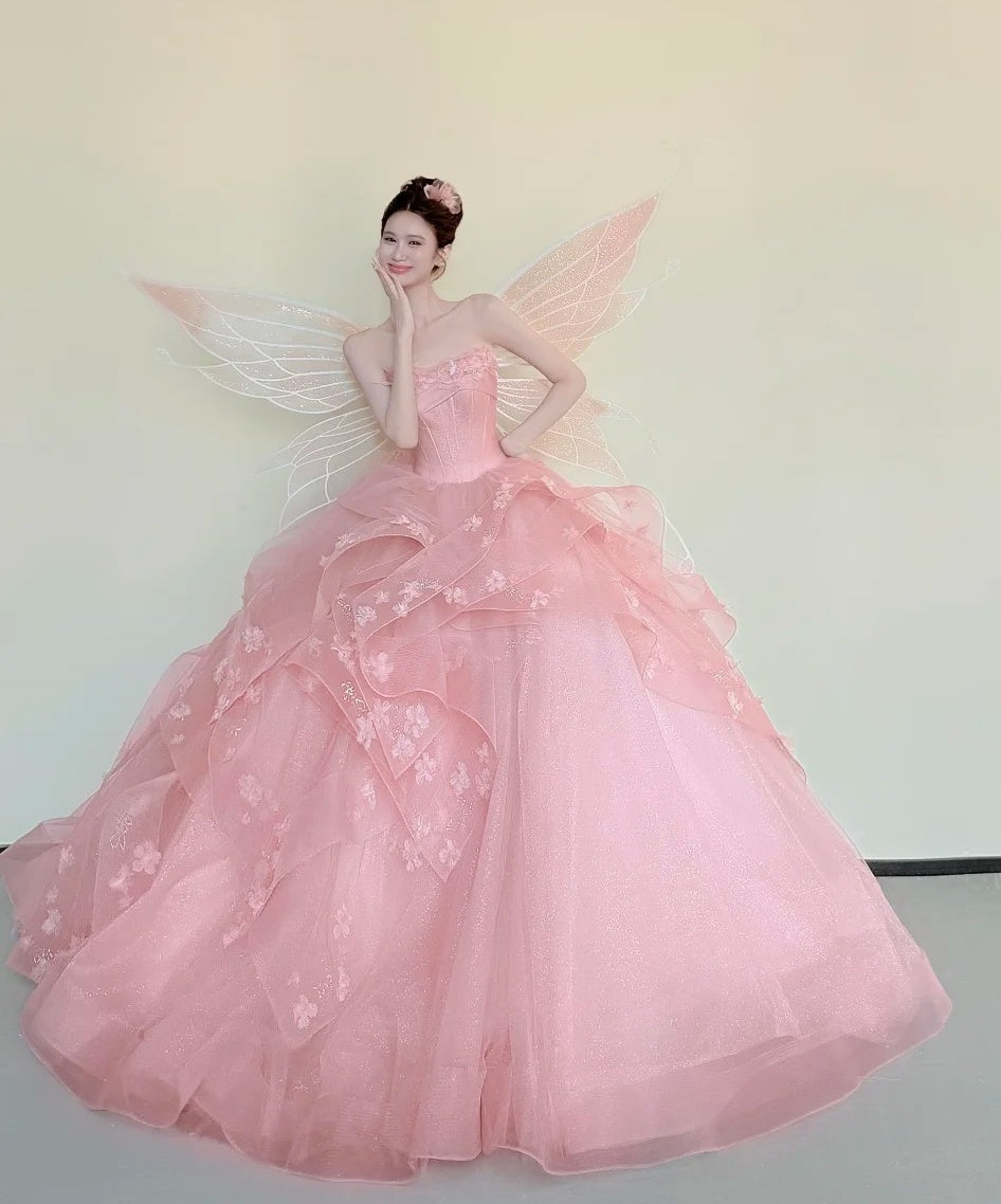 Fashion Ball Gown Light Pink Strapless Pleated Prom Dresses Sweet 16 Dress Evening Gala Gown      D4848