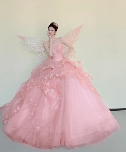 Fashion Ball Gown Light Pink Strapless Pleated Prom Dresses Sweet 16 Dress Evening Gala Gown      D4848