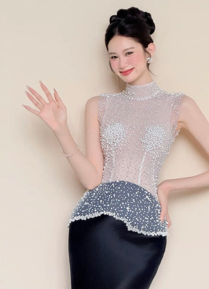 Elegant Prom Dress High Collar Beading Gala Dress Evening Gown Cocktail Party Outfits    D4854