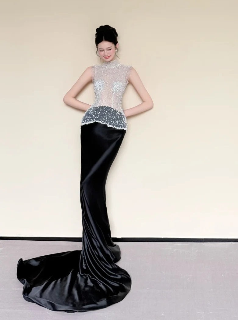Elegant Prom Dress High Collar Beading Gala Dress Evening Gown Cocktail Party Outfits    D4854