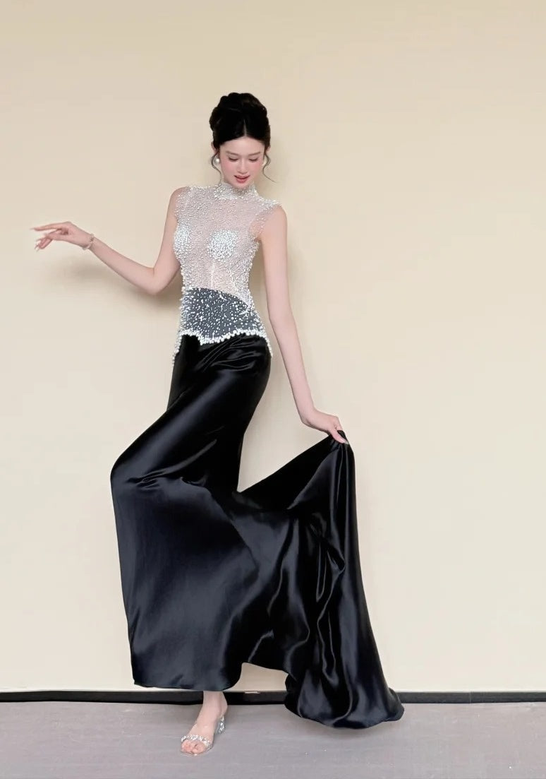 Elegant Prom Dress High Collar Beading Gala Dress Evening Gown Cocktail Party Outfits    D4854