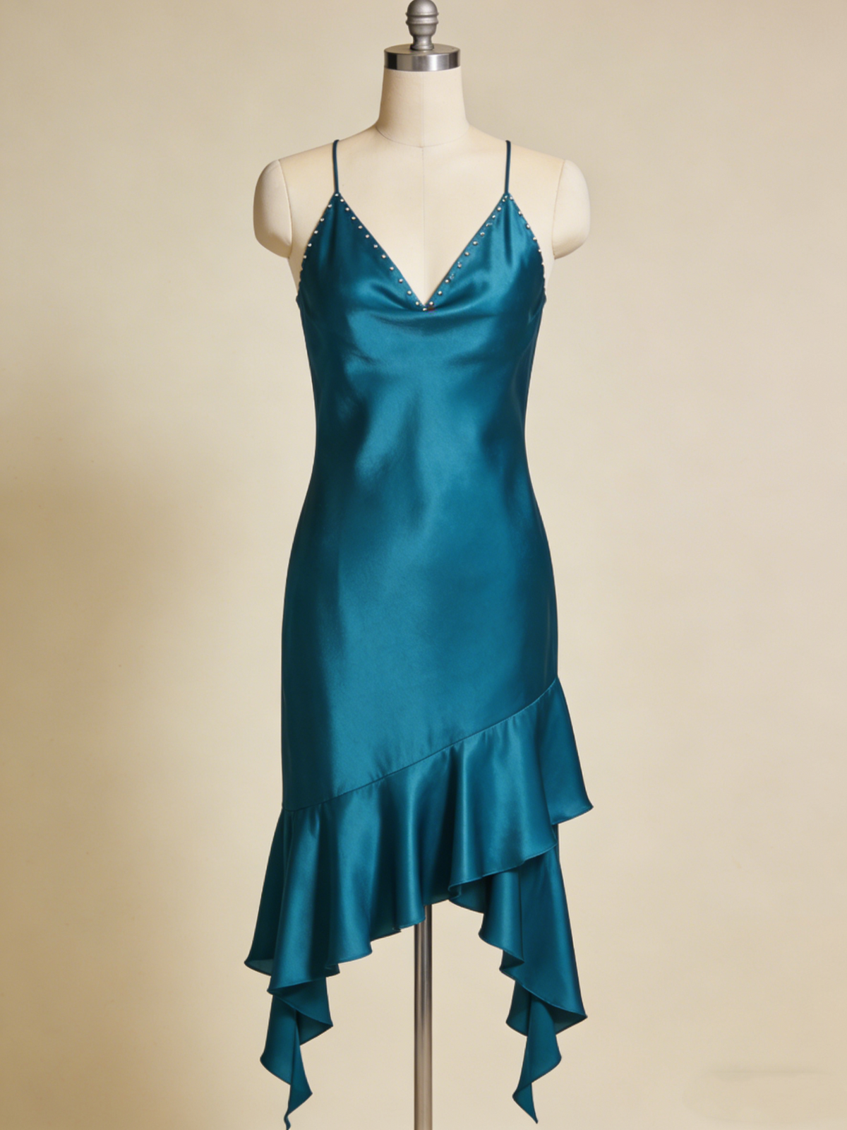 Beauty Prom Dress Satin V-neck Ruffle Gala Dress Evening Gown Birthday Party Outfits    D4867