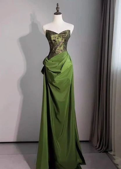 Stunning Prom Dress Green Sweetheart Pleated Gala Evening Gown Dress Birthday Party Outfits    D4878