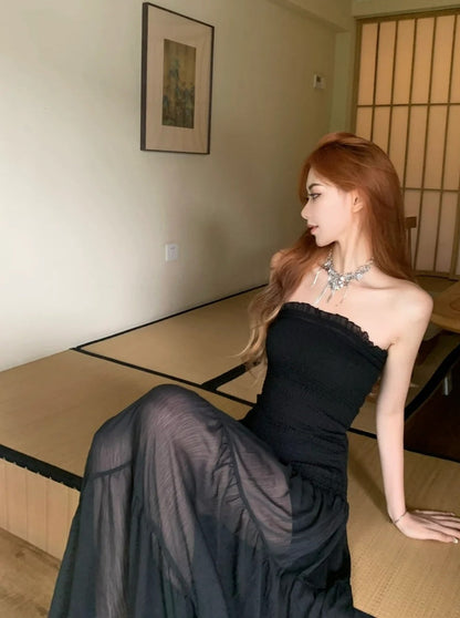 Elegant Prom Dress Black Strapless Gala Evening Gown Dress Birthday Party Outfits    D4882