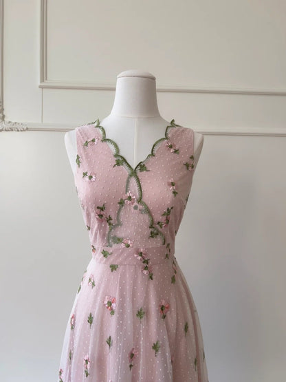 Fashion Prom Dress V-neck Pink Floral Gala Evening Gown Dress Birthday Party Outfits    D4890