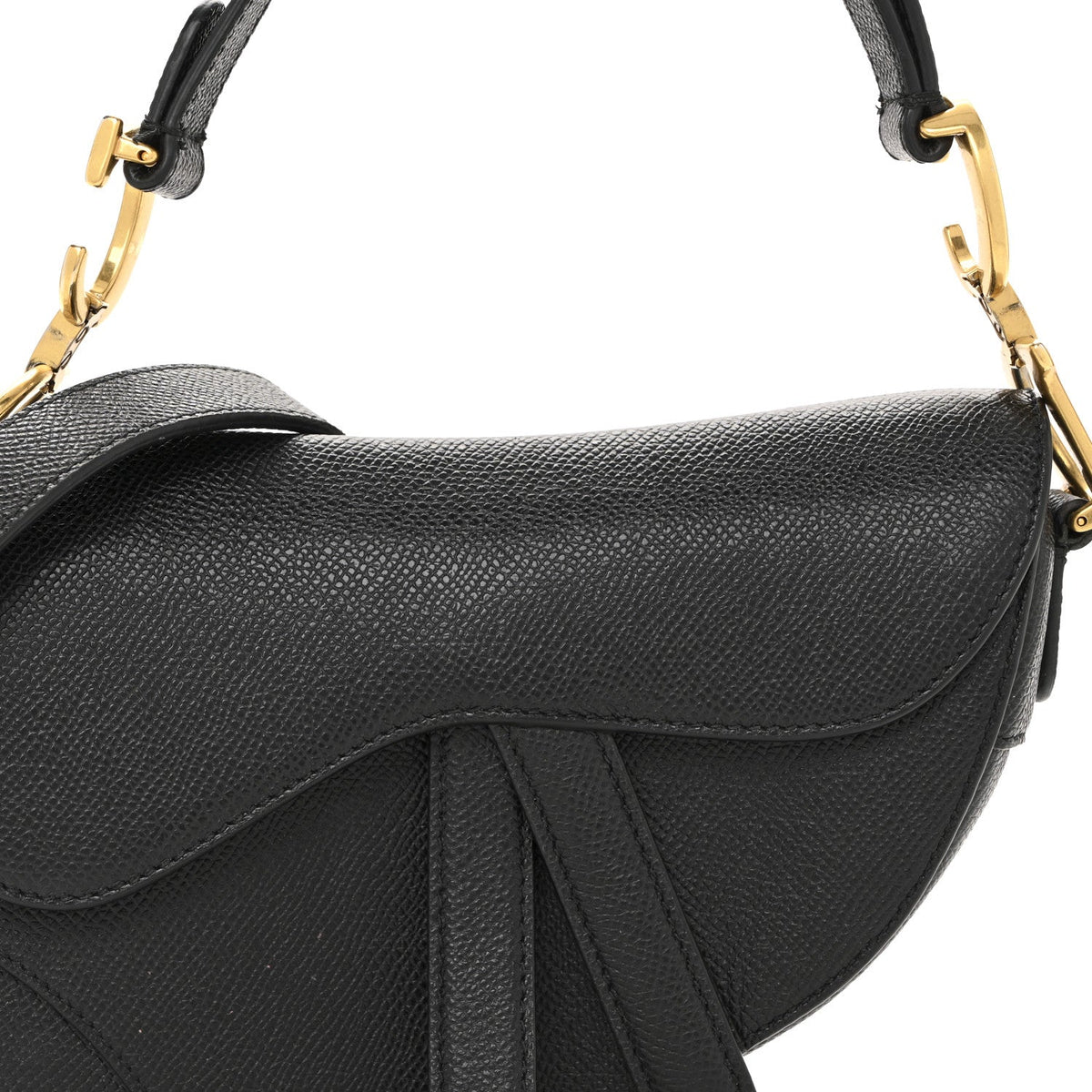 Grained Calfskin Mini Saddle Bag With Strap Black