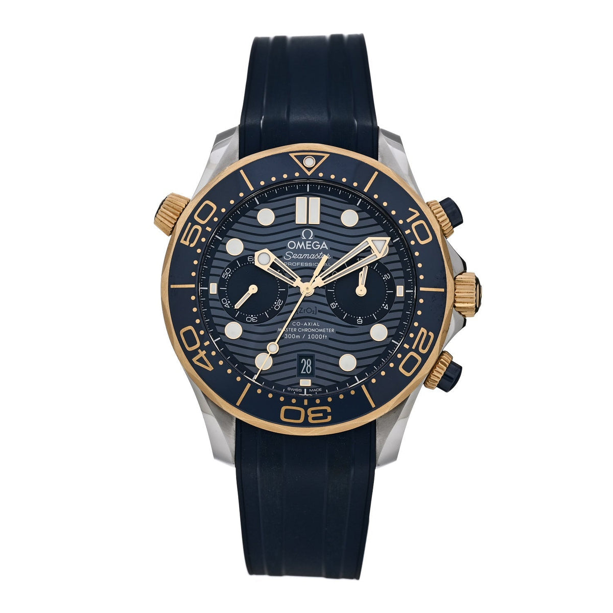 Stainless Steel 18K Yellow Gold Rubber 44mm Seamaster Diver 300M Co-Axial Master Chronometer Automatic Watch Blue 210.22.44.51.03.001