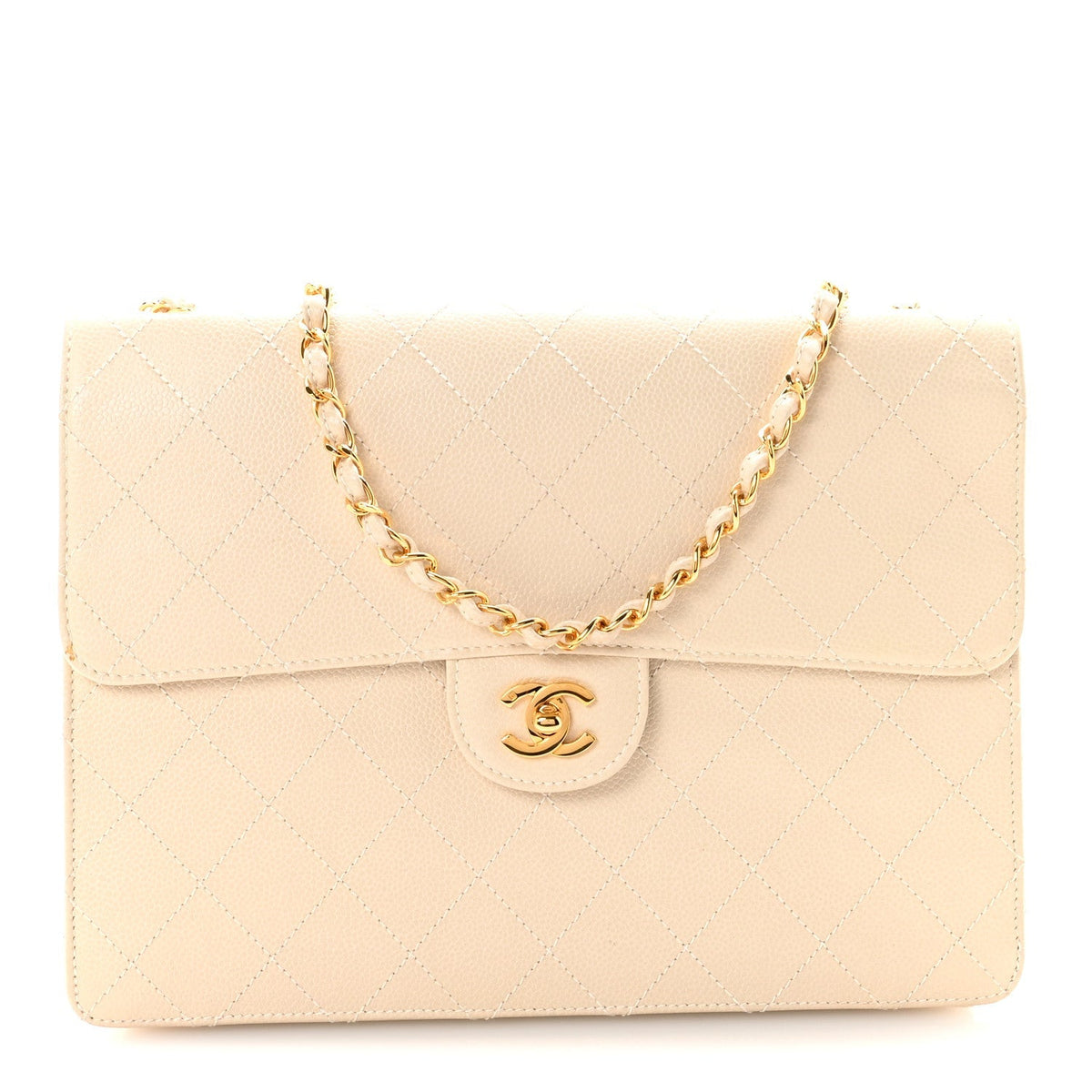 Caviar Stitch Medium Single Flap Beige Clair