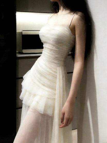Stunning Prom Dress Spaghetti Straps Birthday Party Outfits Pleated Tulle Evening Gown Gala Dress     D4900