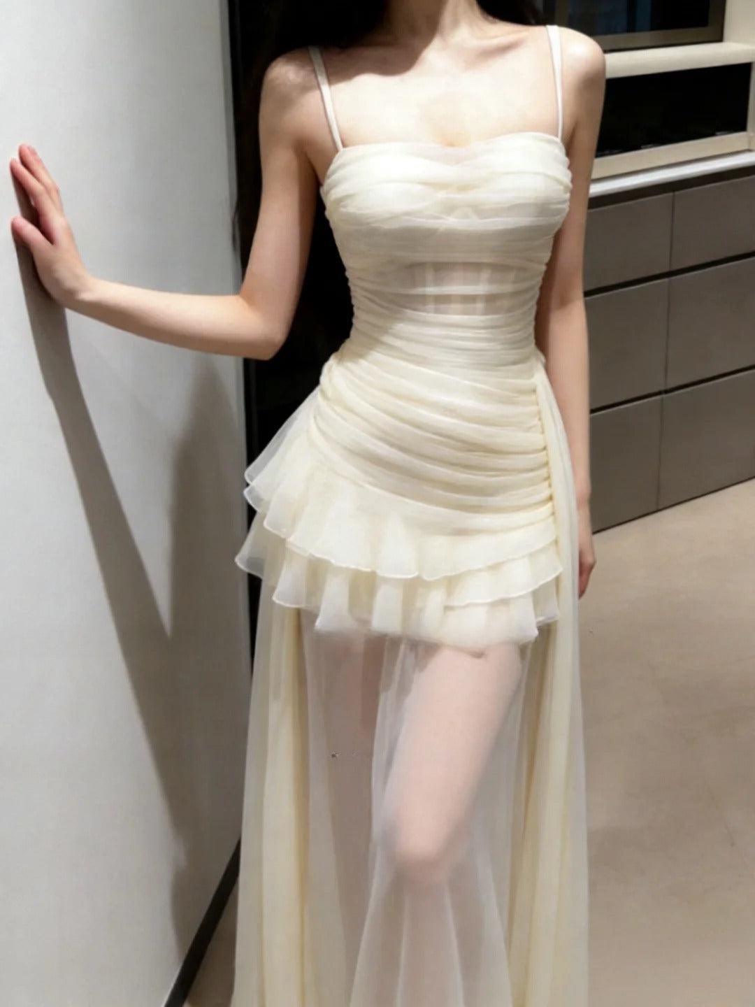 Stunning Prom Dress Spaghetti Straps Birthday Party Outfits Pleated Tulle Evening Gown Gala Dress     D4900