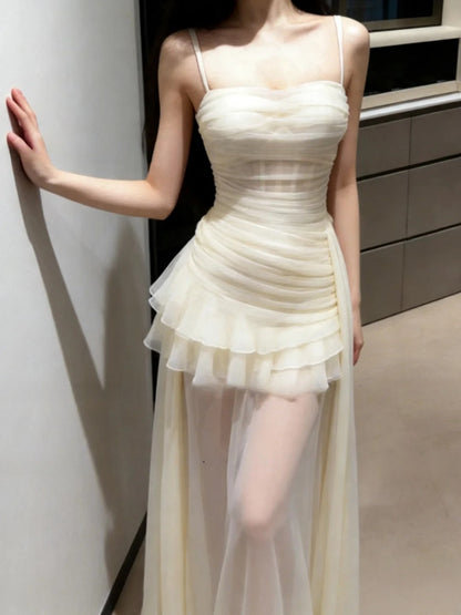 Stunning Prom Dress Spaghetti Straps Birthday Party Outfits Pleated Tulle Evening Gown Gala Dress     D4900