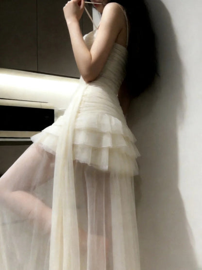 Stunning Prom Dress Spaghetti Straps Birthday Party Outfits Pleated Tulle Evening Gown Gala Dress     D4900