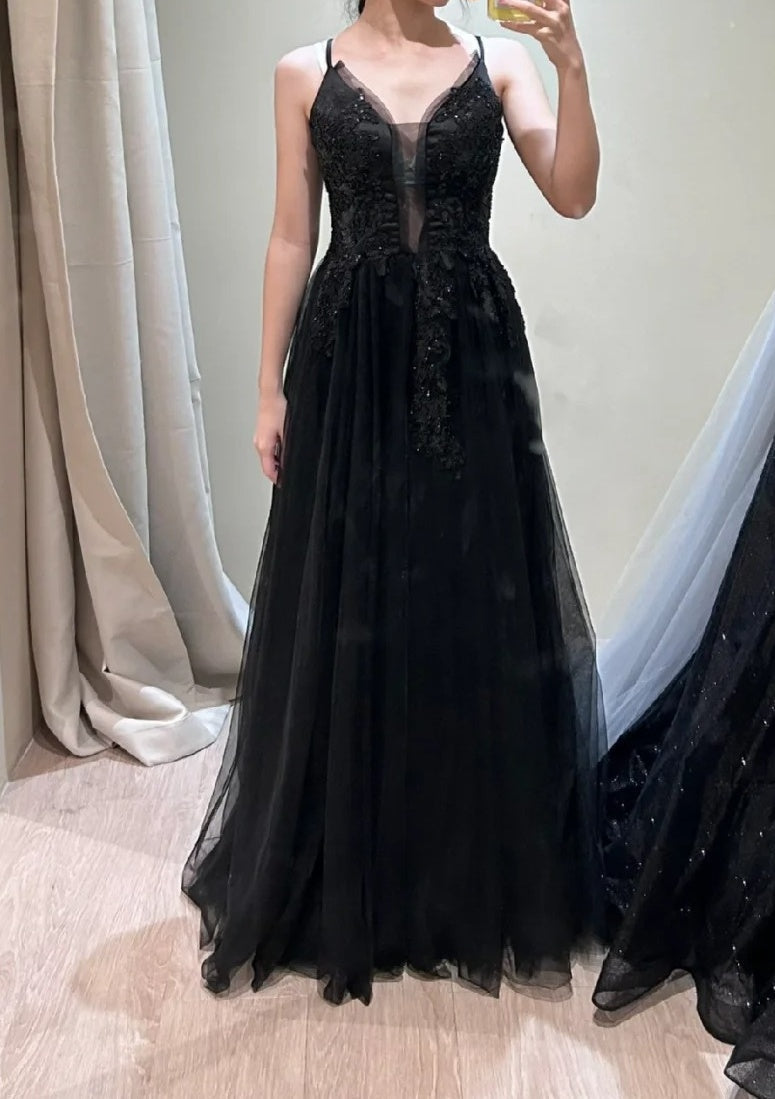 Black Prom Dress Spaghetti Straps Pleated Birthday Party Outfits Evening Gown Gala Dress     D4908
