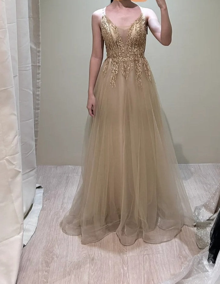 Stunning Prom Dress Crew Neck Pleated Tulle Birthday Party Outfits A Line Evening Gown Gala Dress     D4909