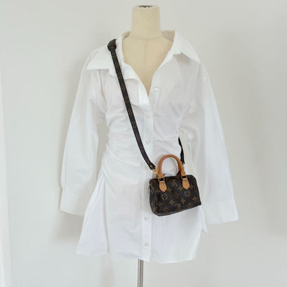 Louis Vuitton Brown Monogram Canvas Mini Speedy Shoulder Bag w Strap