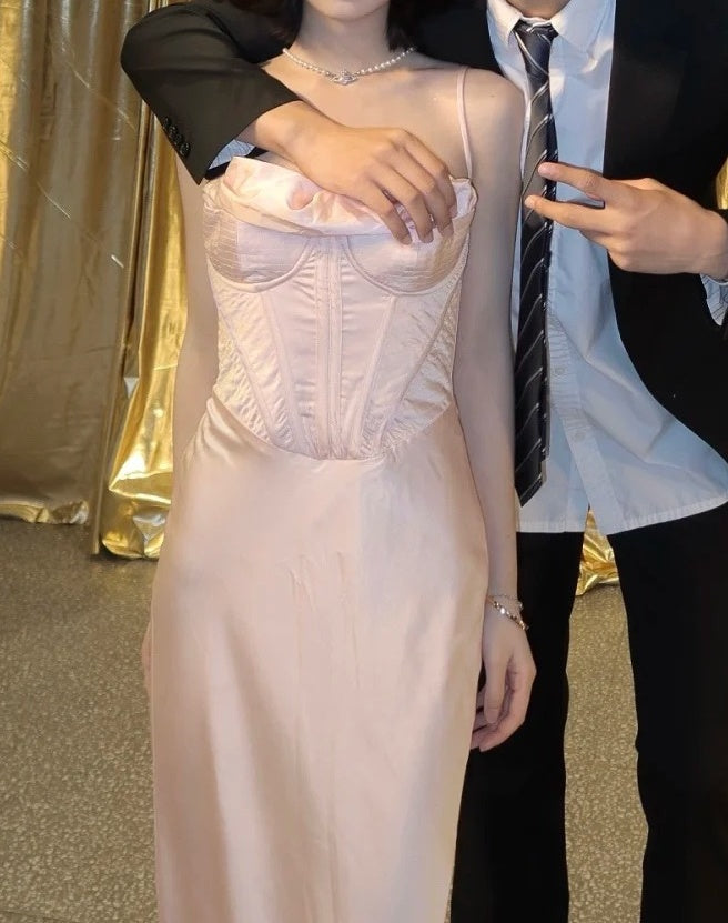 Fashion Prom Dress Light Pink Spaghetti Straps Gala Gown Birthday Party Outfits Evening Dress    D4917