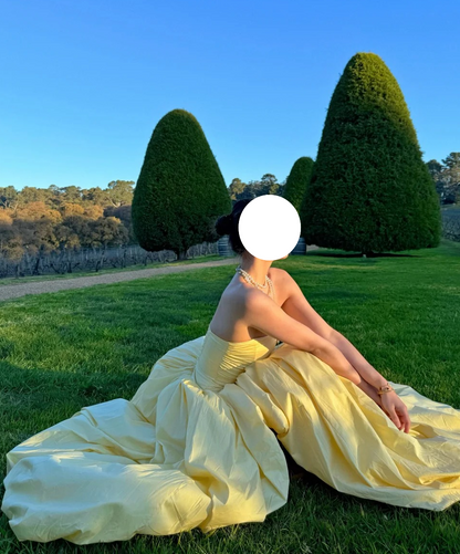 Yellow Prom Dress Strapless Pleated Slit Gala Gown Birthday Party Outfits Evening Dresses   D4938