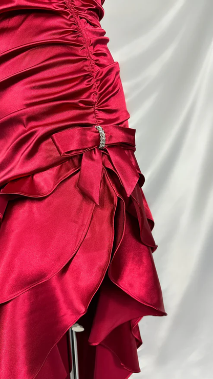 Vintage Wine Red Halter Satin Long Evening Party Dress Birthday Outfits, D406