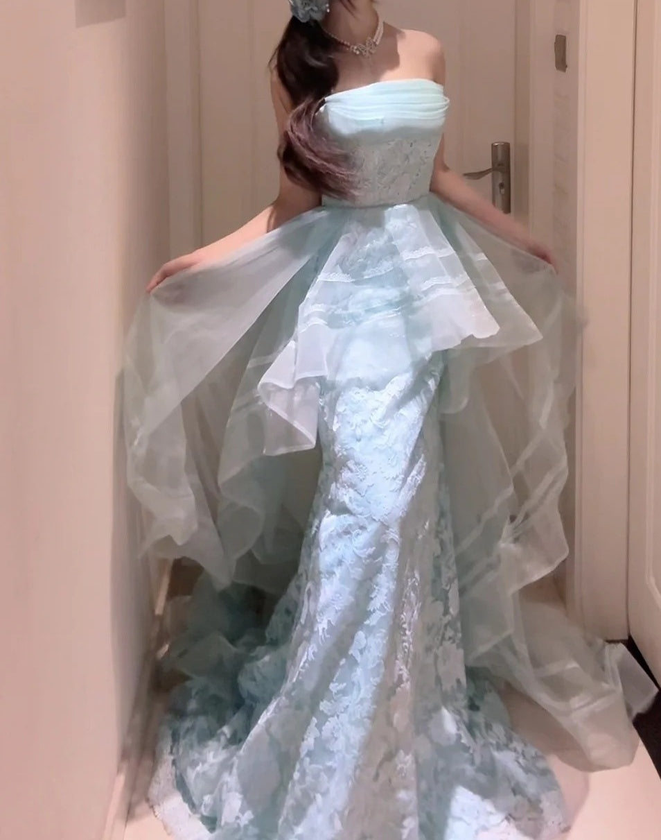 Stunnning Prom Dress Strapless Tulle Evening Dresses Birthday Party Outfits Gala Gown    D4953