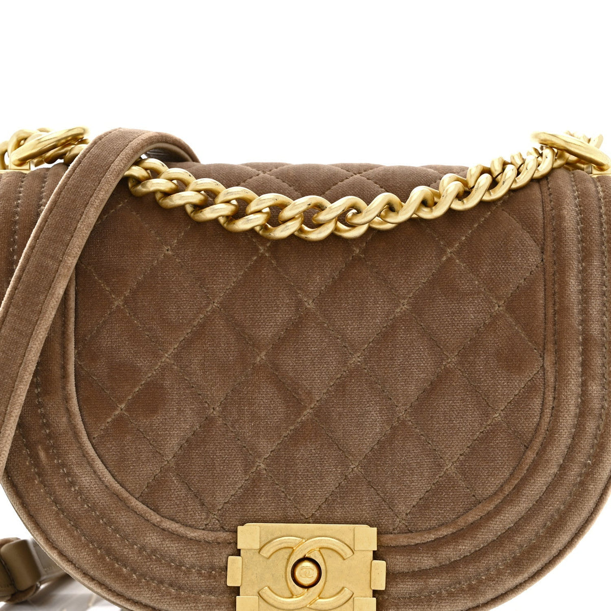 Velvet Quilted Small Boy Messenger Bag Beige