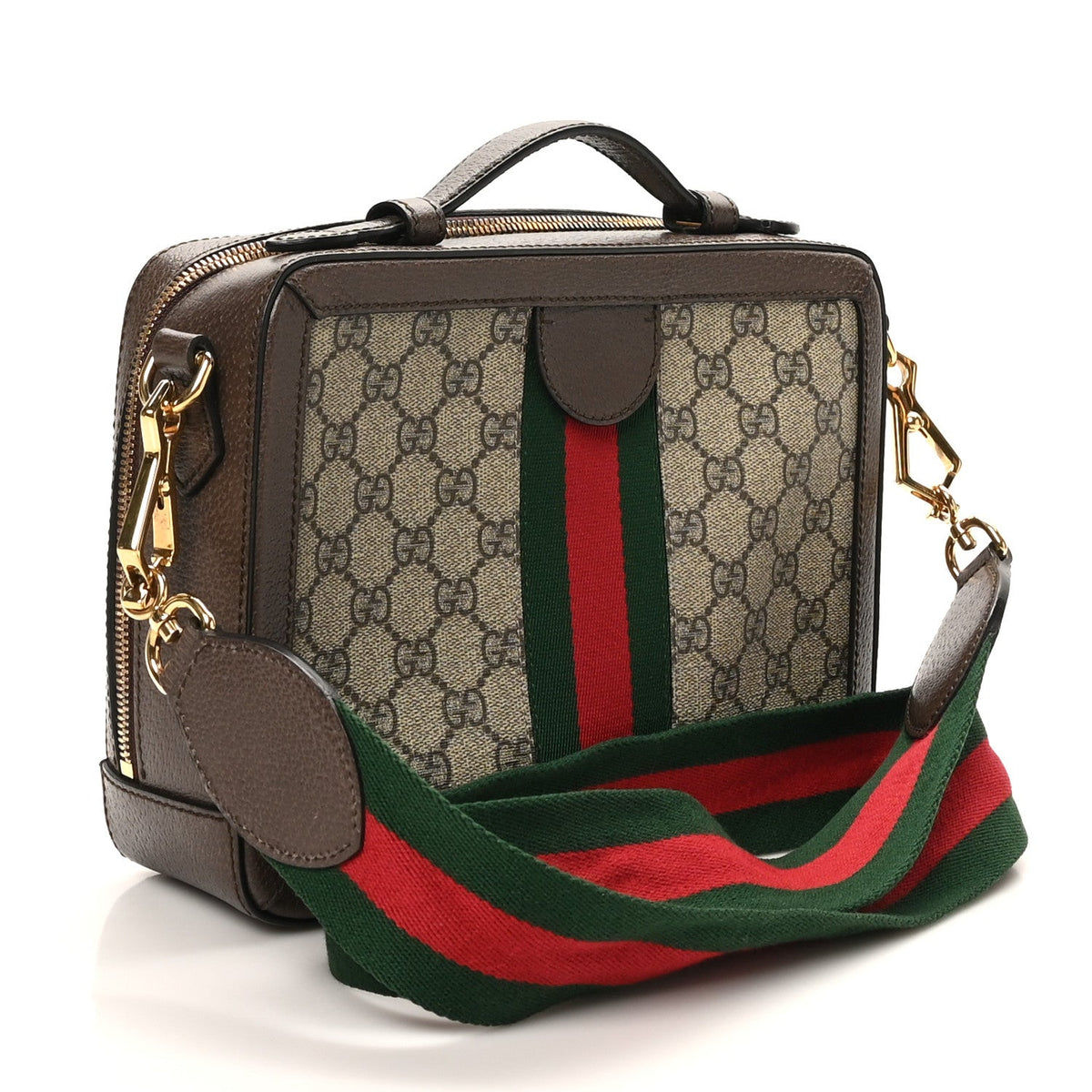 GG Supreme Monogram Web Small Ophidia Top Handle Shoulder Bag Brown