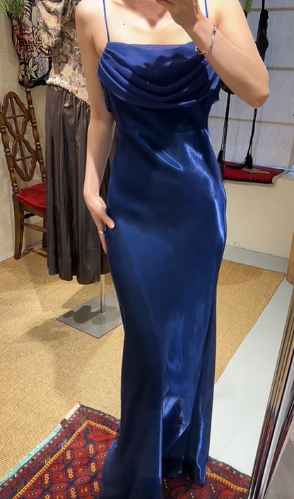 Elegant Prom Dress Satin Spaghetti Straps Pleated Evening Dresses Gala Gown Cocktail Outfits       D4967