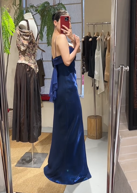 Elegant Prom Dress Satin Spaghetti Straps Pleated Evening Dresses Gala Gown Cocktail Outfits       D4967