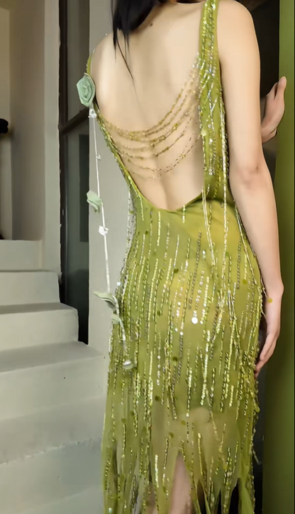 New Arrival Prom Dress Crew Neck Beading Evening Dresses Backless Gala Gown Cocktail Outfits       D4970