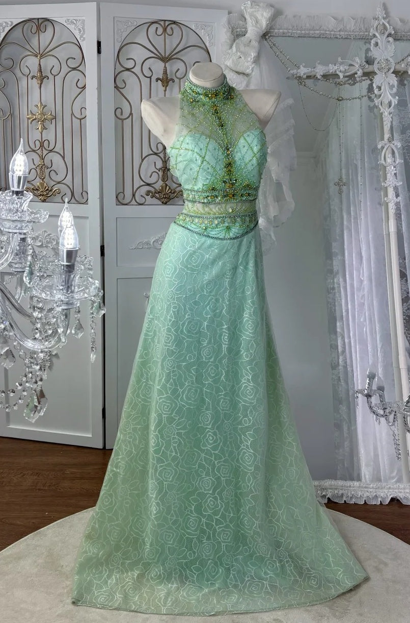 Beauty Prom Dress Crew Neck Beading Evening Dress Backless Gala Gown Cocktail Outfits       D4971