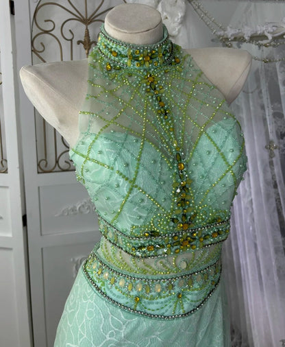 Beauty Prom Dress Crew Neck Beading Evening Dress Backless Gala Gown Cocktail Outfits       D4971