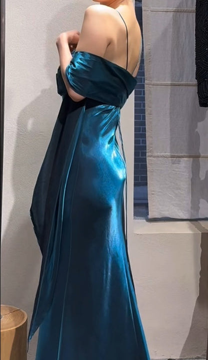 Elegant Prom Dress Satin Spaghetti Straps Cocktail Outfits Evening Dress Gala Gown        D4982