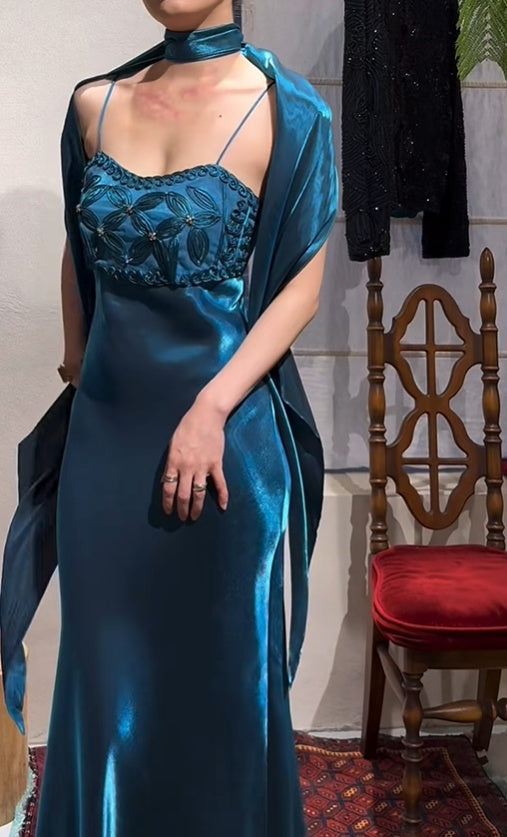 Elegant Prom Dress Satin Spaghetti Straps Cocktail Outfits Evening Dress Gala Gown        D4982
