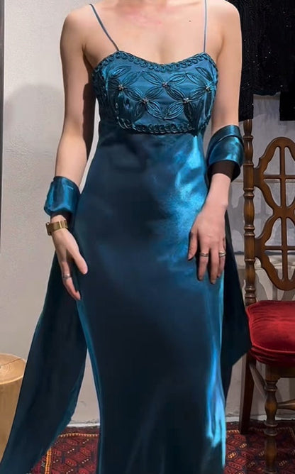 Elegant Prom Dress Satin Spaghetti Straps Cocktail Outfits Evening Dress Gala Gown        D4982