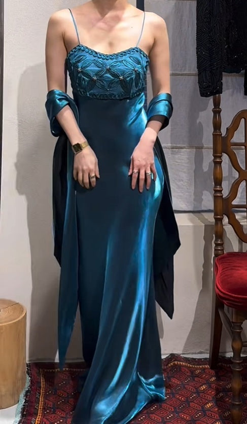 Elegant Prom Dress Satin Spaghetti Straps Cocktail Outfits Evening Dress Gala Gown        D4982