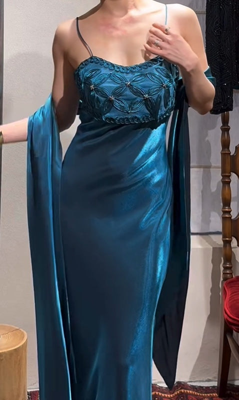 Elegant Prom Dress Satin Spaghetti Straps Cocktail Outfits Evening Dress Gala Gown        D4982
